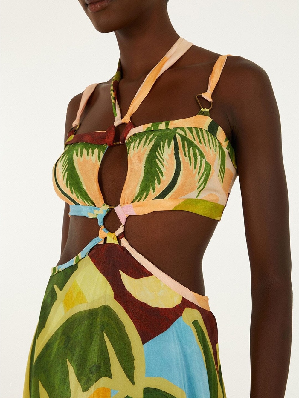 FARM RIO Multicolor Tropical Painting Cut-Out Buckles Maxi Dress - Picture 4 of 5